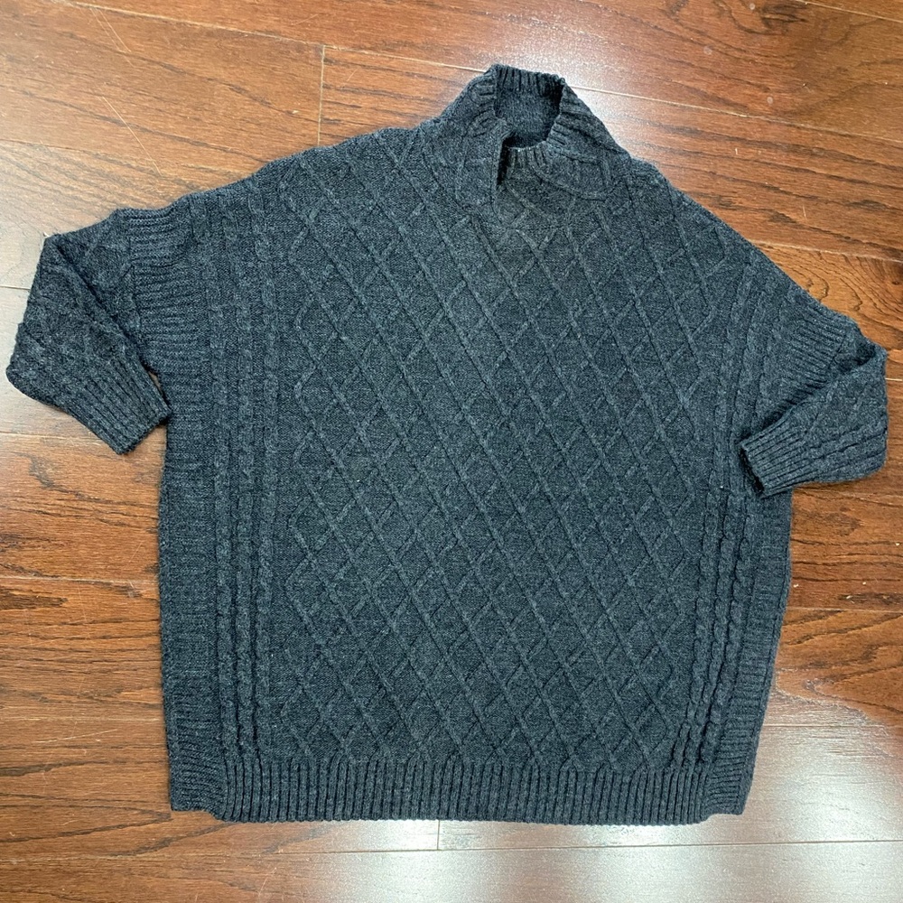 Mersea  Sweater  Lisbon Traveler Cable Knit Turtleneck Side Slit Tunic Gray OS